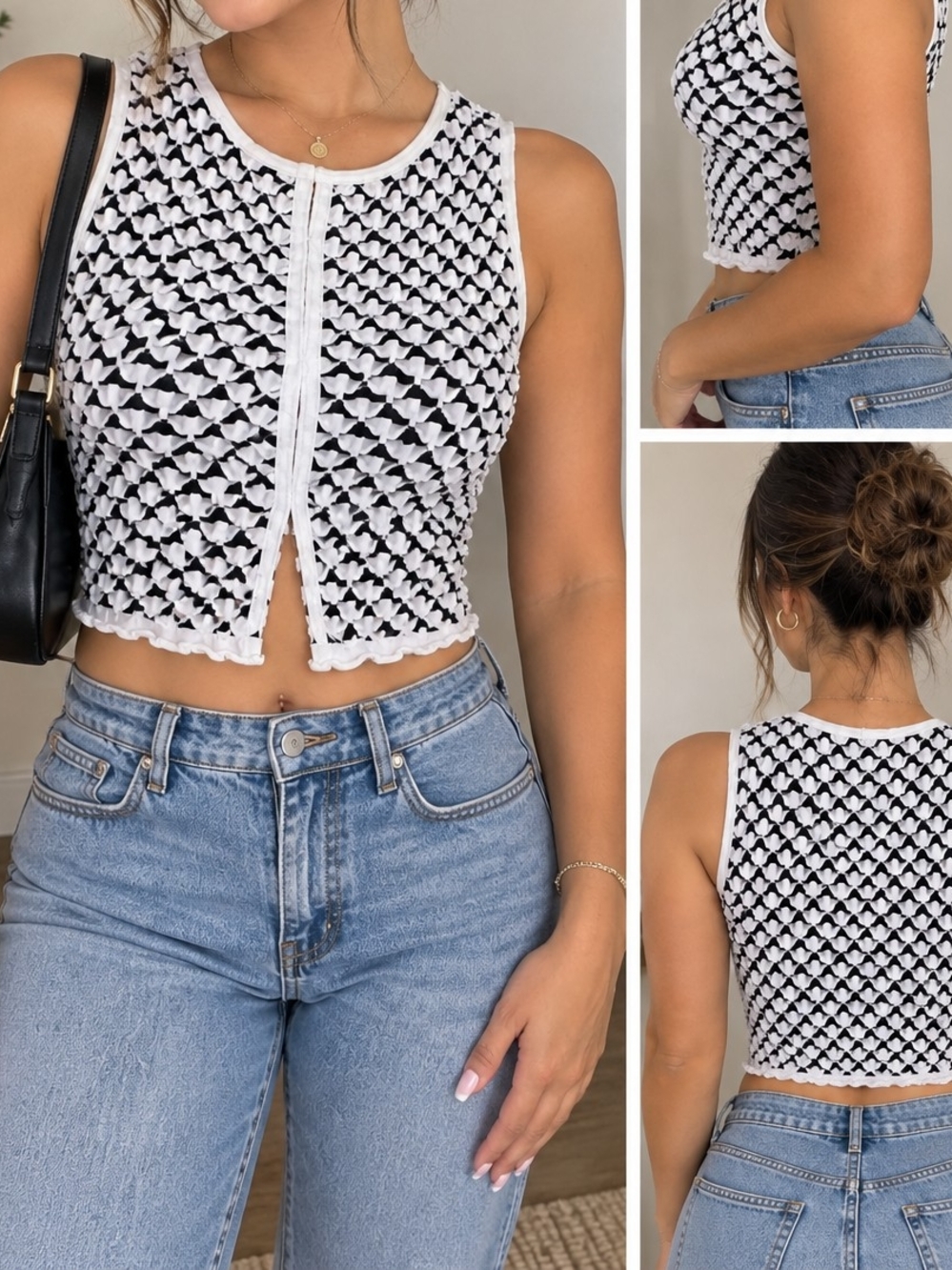 Anthropologie Women’s Black & White Cropped Knit Tank Top